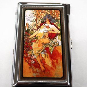 Beautiful Art Noveau Cigarette Case W/Built In Butane Lighter